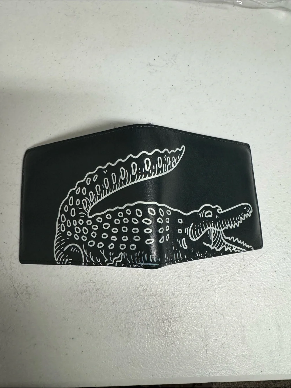 Lacoste Black Bi-Fold Wallet with White Crocodile Graphic